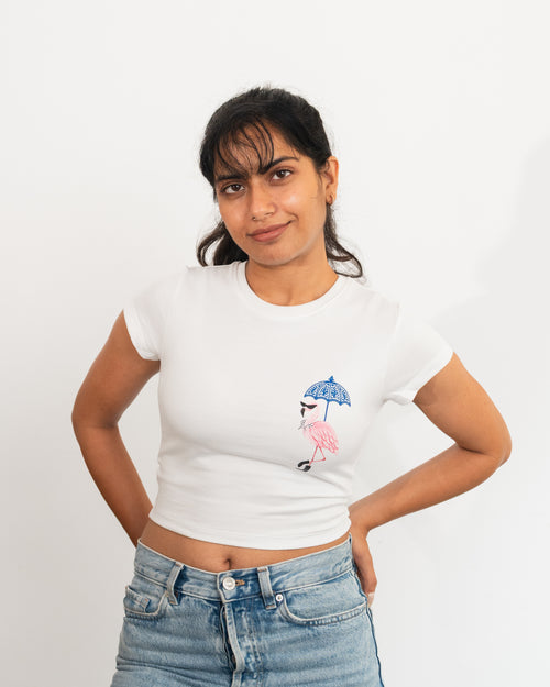 Flamingo Stroll - Baby Fit White T-Shirt