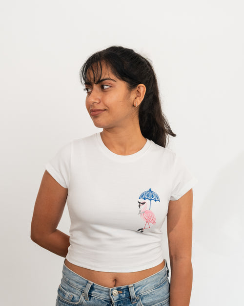 Flamingo Stroll - Baby Fit White T-Shirt