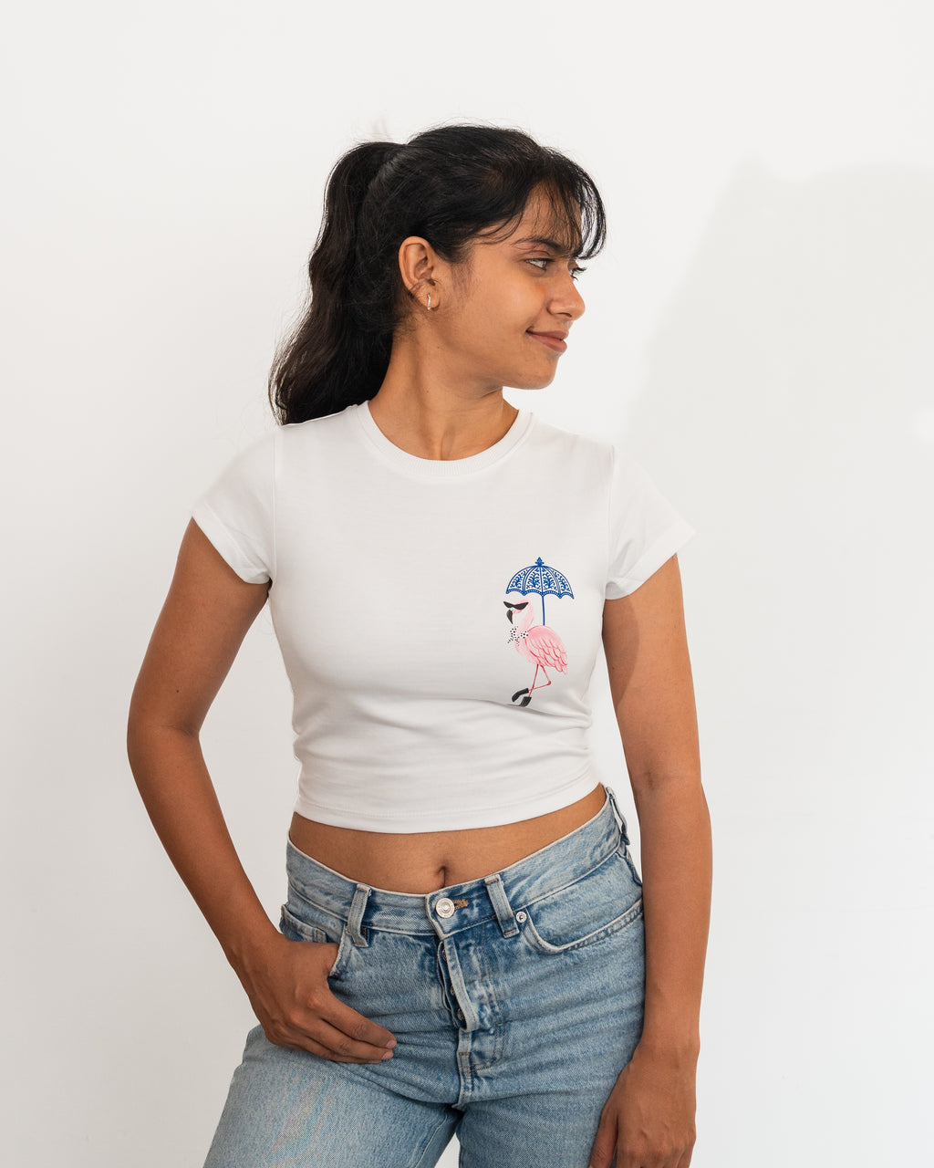 Flamingo Stroll - Baby Fit White T-Shirt