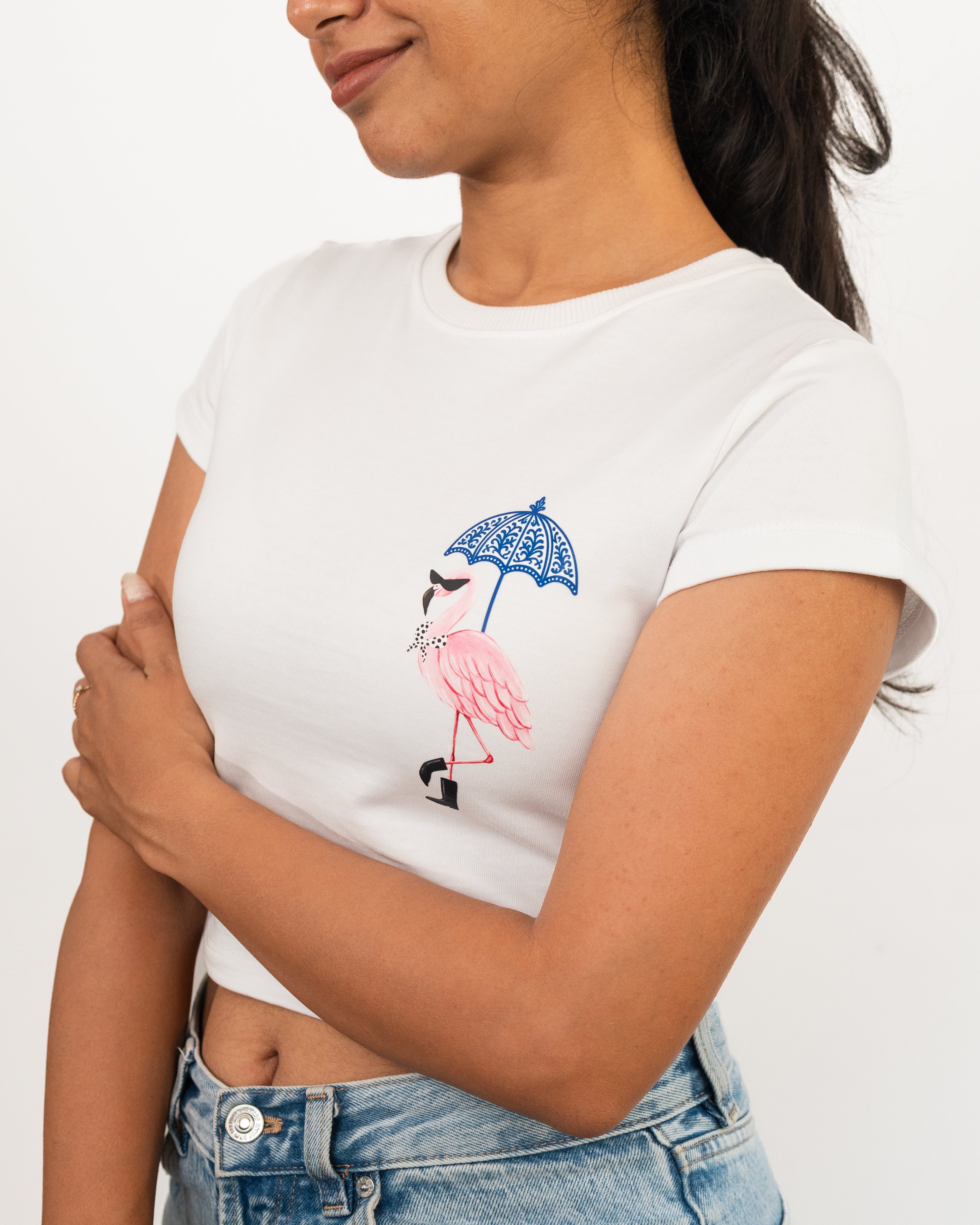 Flamingo Stroll - Baby Fit White T-Shirt